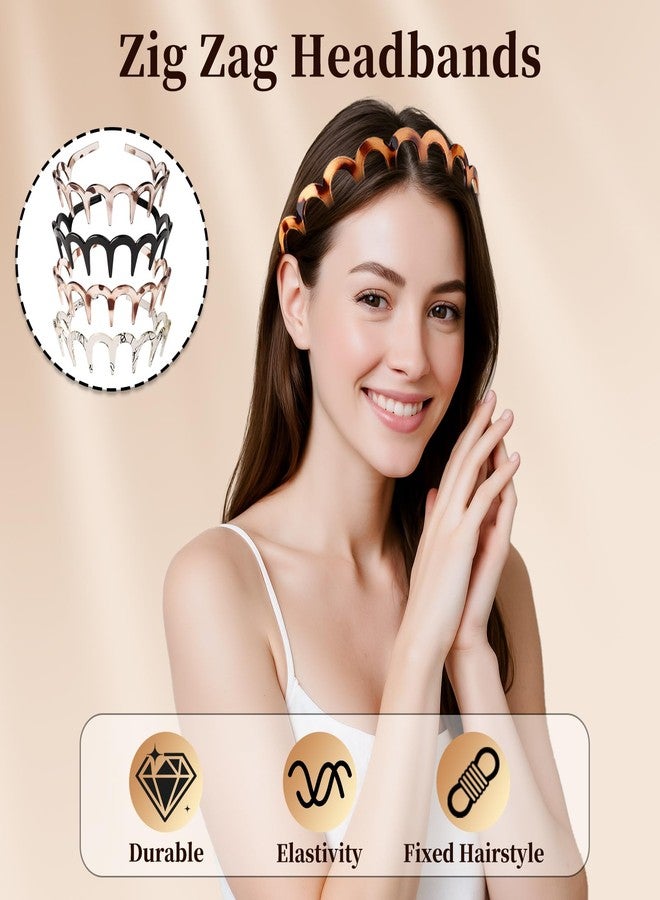 Fvbber Zig Zag Headbands with Teeth, High Cranium Head Bands for Women, 5-Pack Wavy Teeth Comb Headband Hair Accessories for Daily Styling (Include 1 Hair Clip) - Image 3